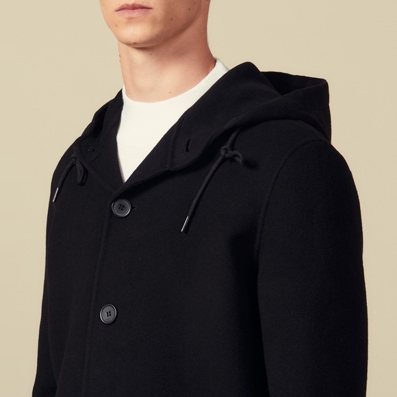 Sandro hooded wool mens coat. - Picture 3 of 9